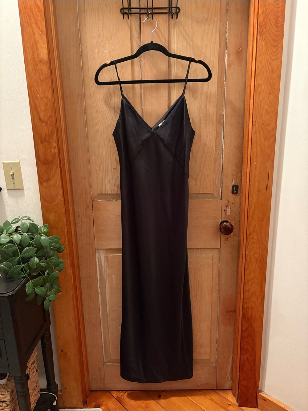 a new day Black Satin Slip Dress with Spaghetti Straps